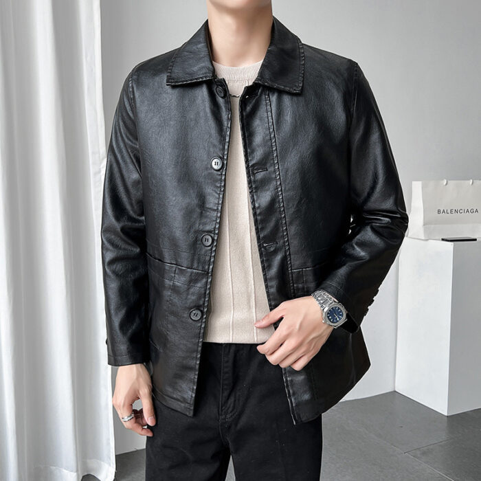 Fleece Leather Jacket Men's Spring Autumn And Winter Warm Jacket