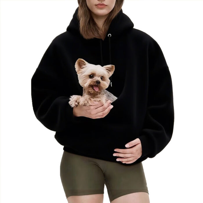 New Style Integrated Human & Pet Kangaroo Pocket Hoodie, Loose Drop-Shoulder Pullover Sweatshirt For Holding Pets