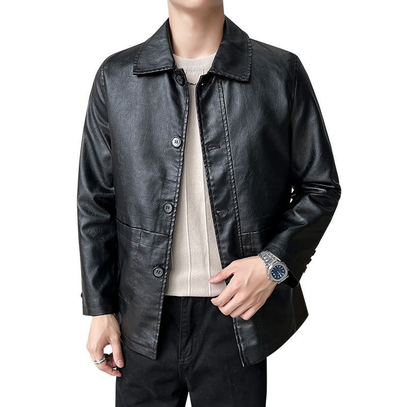 Fleece Leather Jacket Men's Spring Autumn And Winter Warm Jacket - Image 3